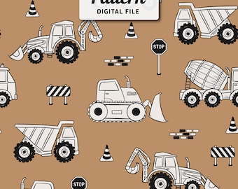 Construction Vehicle Seamless Pattern: Boys Excavator Repeat Design (Digital File)