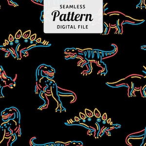 Dinosaurs Seamless Pattern | Dinosaur Seamless Repeat Design | Dino in Neon Colors Seamless Pattern | Boy Seamless Pattern File