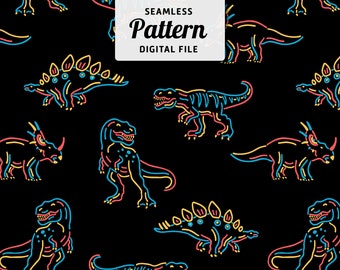 Dinosaurs Seamless Pattern | Dinosaur Seamless Repeat Design | Dino in Neon Colors Seamless Pattern | Boy Seamless Pattern File