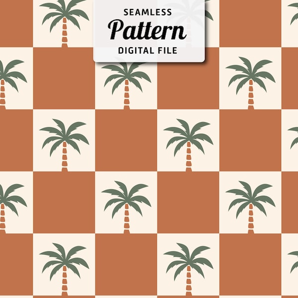 Palm tree seamless digital file. Checkered digital download seamless pattern, summer seamless file for fabric sublimation