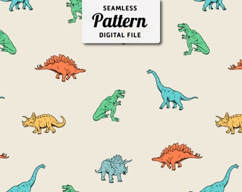 Cartoon Dinosaurs Seamless Pattern: Kids Repeat Design (Digital File)