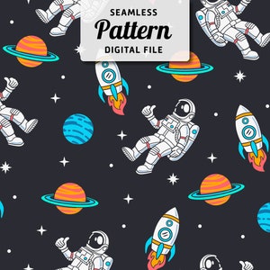 Space astronaut seamless pattern digital file, galaxy, rocket, spacecraft, planets, space digital download, JPEG FILE