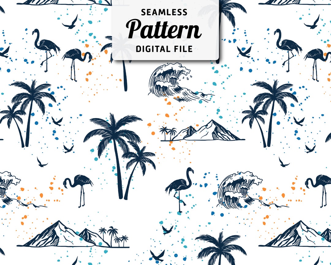 Palm Trees and Waves Seamless Pattern: Summer Surfing Design (digital ...