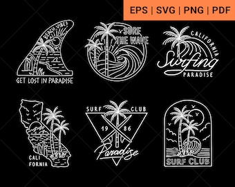 Surfing vector illustrations, Surfing SVG, EPS, PNG Bundle, Digital Download