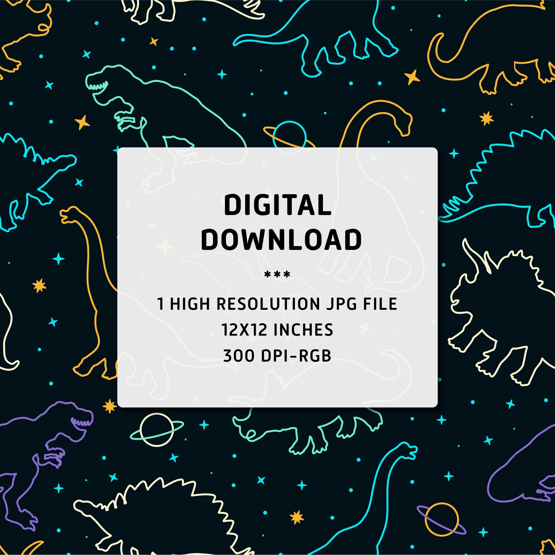 Dinosaur in Space Seamless Pattern: Hand Drawn Dino Repeat (digital ...