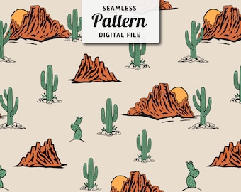 Western Cactus Seamless Pattern: Cowboy Boho Repeat Design (Digital Download)
