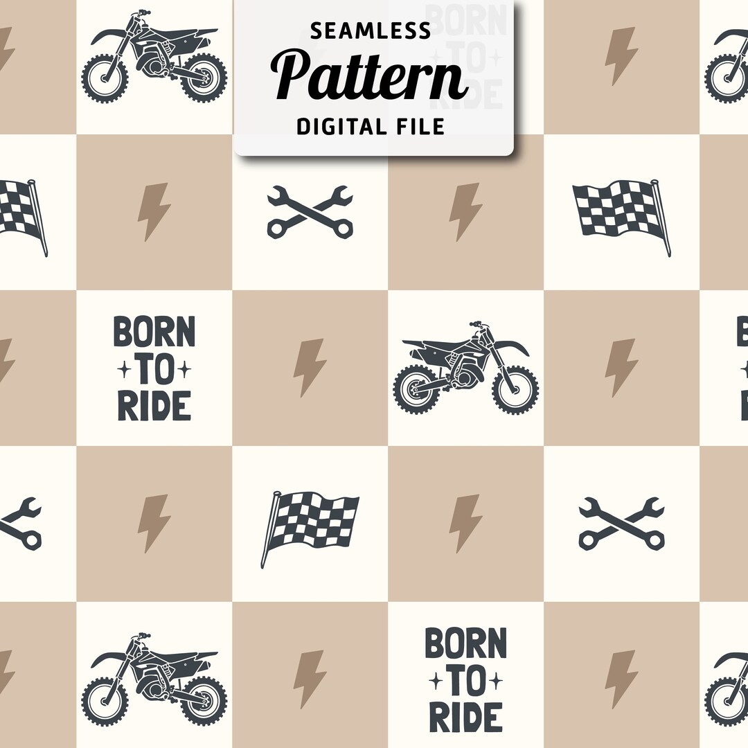 Checkered Motocross Seamless Pattern: Dirt Bike Fabric Print (digital ...
