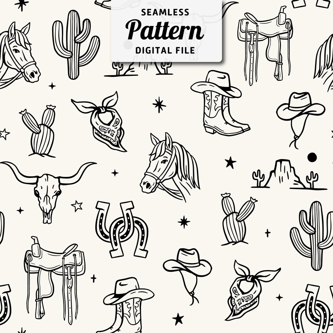 Beginner Western Pattern Hand Drawn Western Seamless Pattern (digital Download) - Etsy