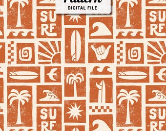 Surf Seamless Pattern: Summer Fabric Sublimation (Digital Download, 12x10.8 Inches JPEG File)