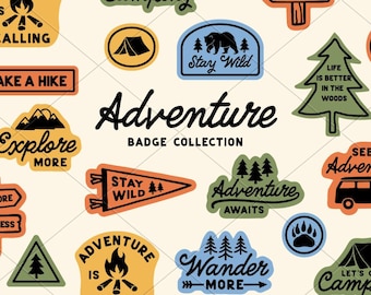 Adventure Badge-collectie. Vector outdoor-, camping-svg-, png- en jpeg-ontwerpen. Digitale download