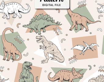 Motivo senza cuciture con dinosauri boho: design di cartoni animati per bambini (file digitale)