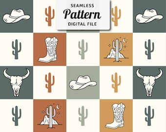 Western Checkered Seamless Pattern: Cowboy Boho Design (Digital Download)