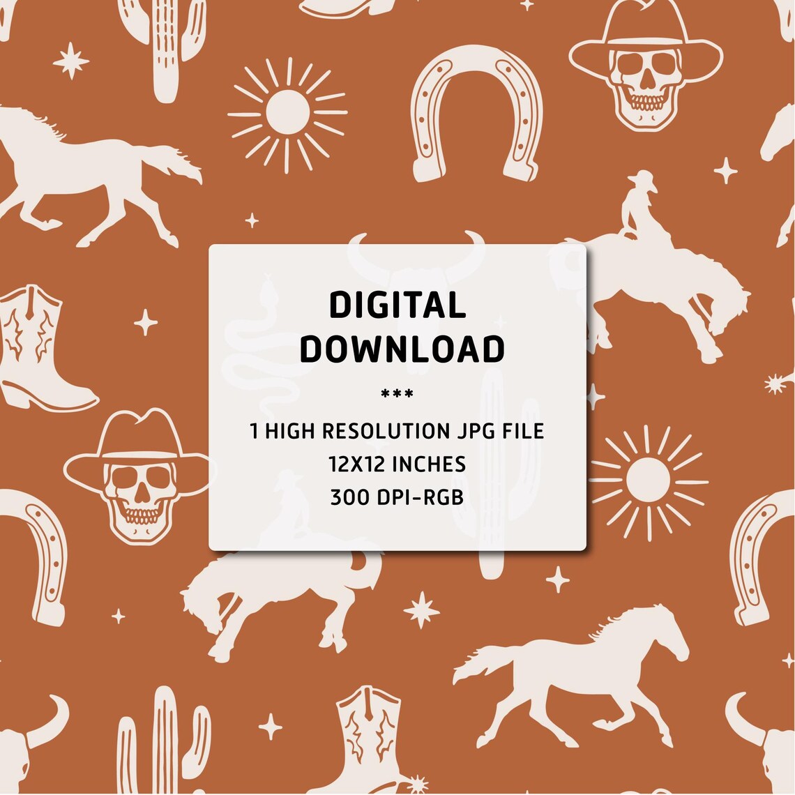 Red Western Repeat Pattern Western Cowboy Seamless Pattern: Boho Cactus Repeat Design (instant ...