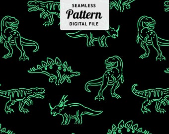 Modello senza cuciture con dinosauri dei cartoni animati: design per bambini dai colori vivaci (file digitale)