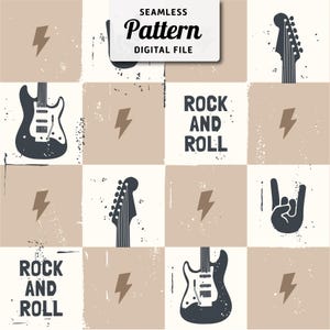 Naadloos geruit rock-&#39;n-roll-herhalingspatroon |  Naadloos rockmuziekpatroon | Handgetekend naadloos ontwerp | Digitaal bestand