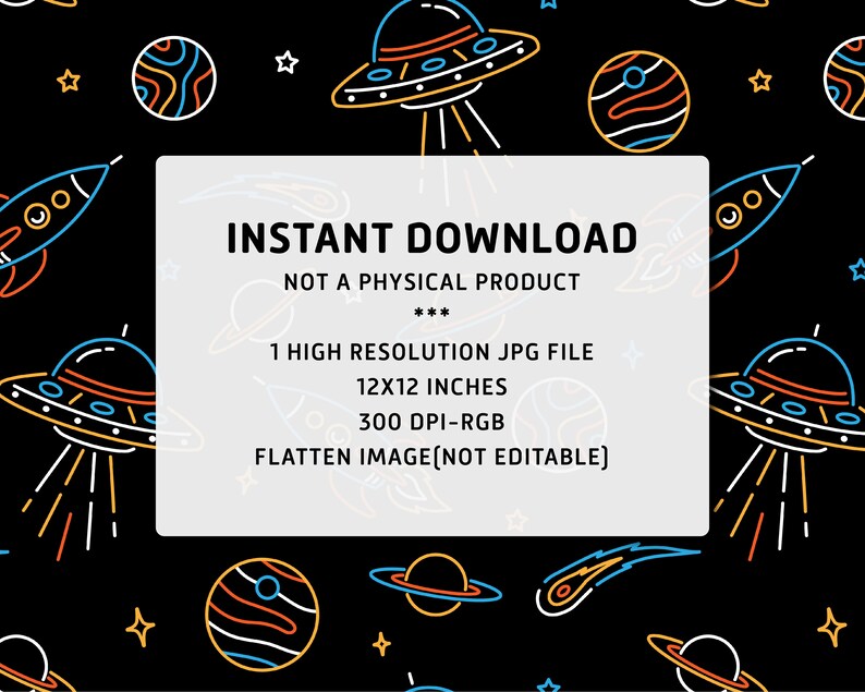 Space Seamless Pattern: Rocket, Planets, Galaxy (digital File) - Etsy