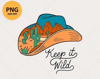 Sombrero de vaquero retro PNG: Gráfico de cactus del oeste (descarga digital)