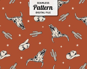 Western Cactus & Skull Seamless Pattern (Digital Download)