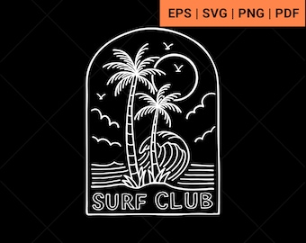 Ilustracja wektorowa Surf Club, pliki Surfing SVG, EPS, PNG, pobieranie cyfrowe