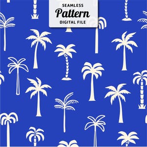 Seamless Palm Tree Pattern. Coastal blue & cream tropical design. Summer seamless file for fabric sublimation.