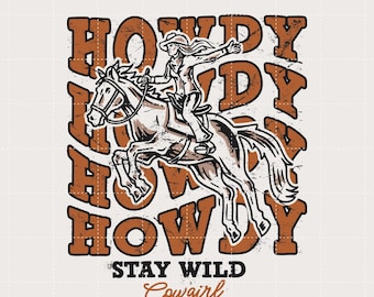 Cowgirl PNG: Retro Howdy Western Graphic (Digital Download)