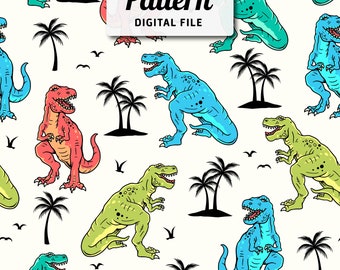 Colorful Dinosaurs Seamless Pattern: Summer Trex Design (Digital File)