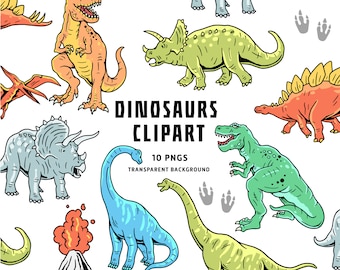 Dinosaurus clipart-png-bundel: transparante achtergrond (digitaal bestand)