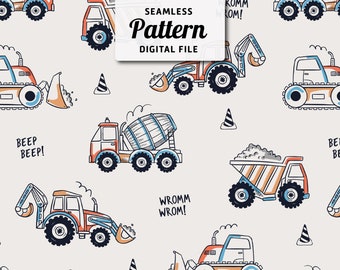 Construction Vehicle Seamless Pattern: Boys Repeat Design (Digital File)
