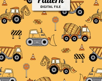 Construction Vehicle Seamless Pattern: Boys Repeat Design (Digital File)