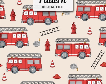 Fire Truck Seamless Pattern: Boy Fabric Design (Digital Download)