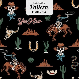 Western Cowboy Seamless Pattern: Boho Cactus Repeat Design (Instant Download)