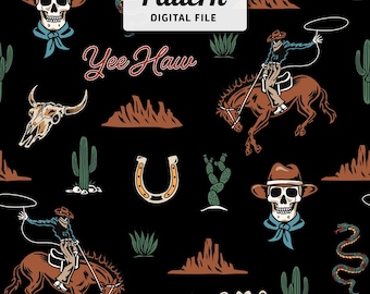 Western Cowboy Seamless Pattern: Boho Cactus Repeat Design (Instant Download)