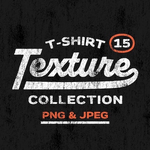 Grunge T-shirt Textures. 15 Distressed transparent background PNG and JPEG Textures.