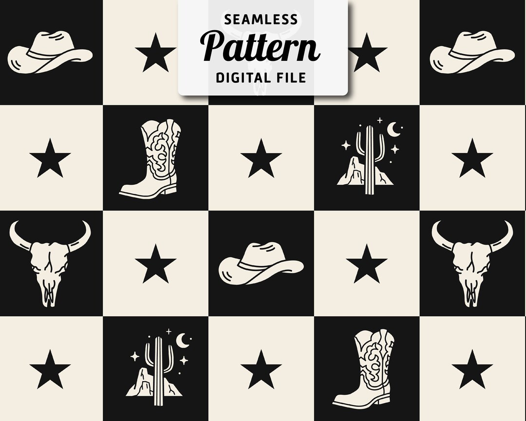 Western Checkered Seamless Pattern: Cowboy Repeat Design (digital ...