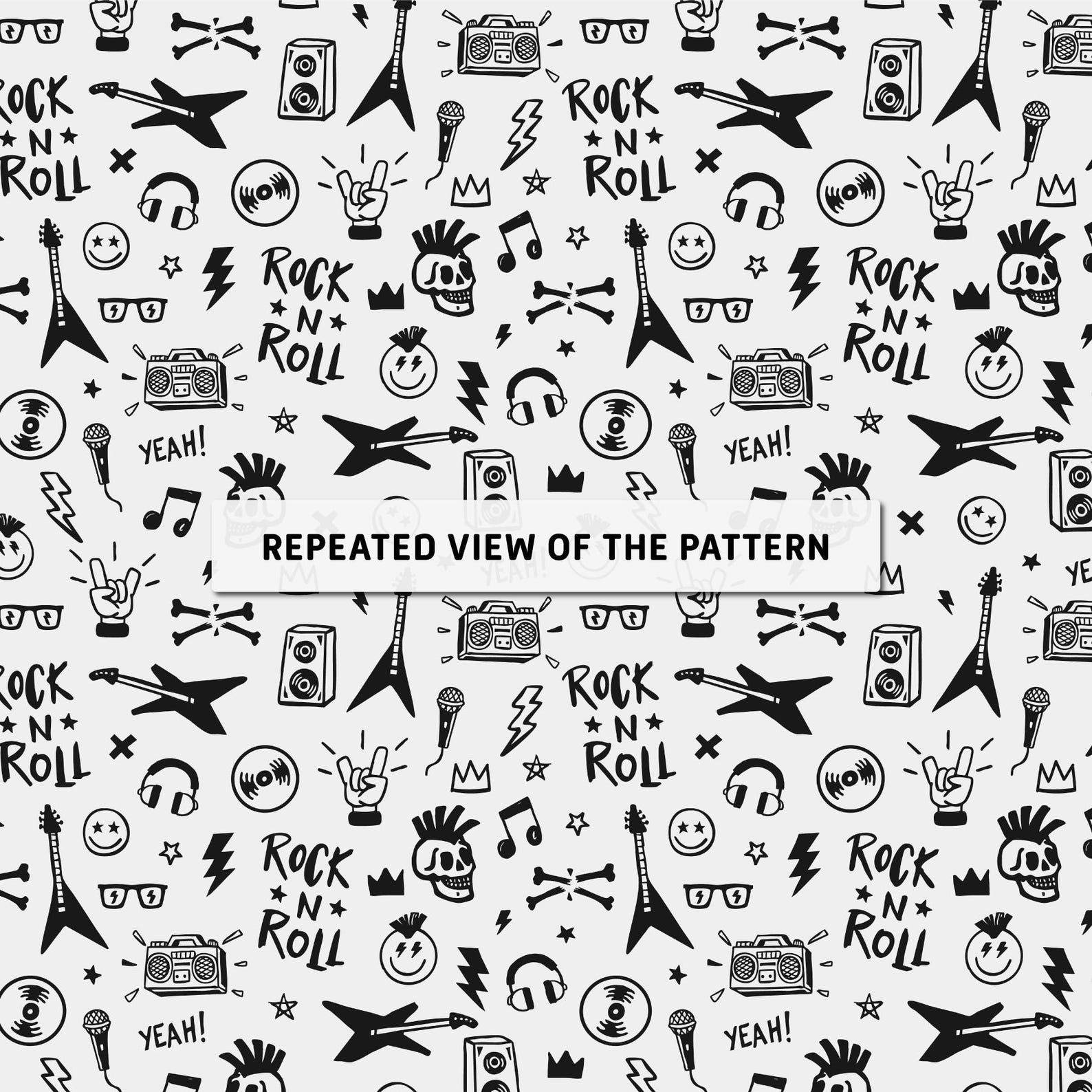Rock and Roll Seamless Pattern: Hand Drawn Music Design (digital File ...
