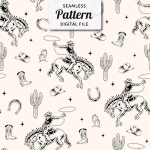 Western Cowboy Seamless Pattern: Boho Cactus Repeat Design (Digital Download)