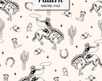 Western Cowboy Seamless Pattern: Boho Cactus Repeat Design (Digital Download)