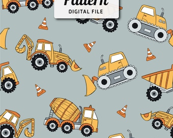 Construction Vehicle Seamless Pattern: Boys Excavator Design (Digital File)