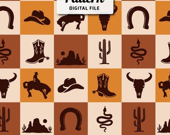 Western Checkered Seamless Pattern: Cowboy Repeat Design (Digital Download)