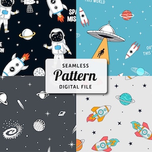 Set of space astronaut seamless pattern digital file | galaxy, rocket, spacecraft, planets, space repeat pattern | DIGITAL FILE