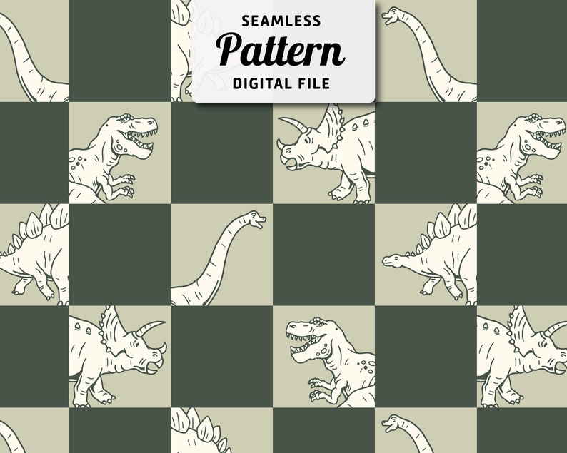 Checkered Dinosaur Seamless Pattern: Kids Cartoon Repeat Design ...