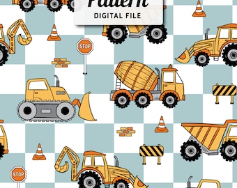 Construction Vehicle Seamless Pattern: Boys Repeat Design (Digital File)