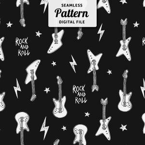 Rock-&#39;n-roll naadloos herhaalpatroon |  Gitaar naadloos patroon | Handgetekend naadloos ontwerp | Digitaal bestand