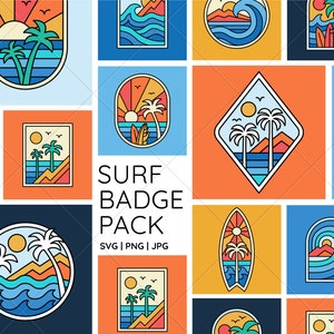 Surf Vector and PNG and SVG badge pack, Digital Download