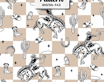 Cowboy Seamless Pattern: Western Cactus Repeat Design (Digital Download)