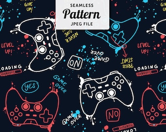 Gamepad Seamless Pattern: Gamer Fabric Sublimation (JPEG Digital Download)