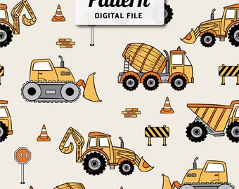 Construction Vehicle Seamless Pattern: Boys Repeat Design (Digital File)