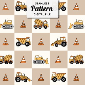 Modello senza giunture per veicolo da costruzione a scacchi/Design ripetuto senza giunture per escavatore/Modello senza giunture per ragazzi/File digitale