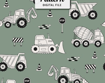 Construction Vehicle Seamless Pattern: Excavator Repeat Design (Digital File)