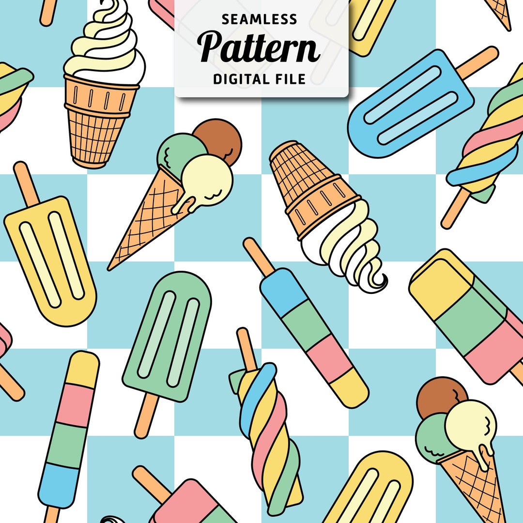 Checkered Ice Cream Seamless Pattern: Retro Repeat Design (digital File ...
